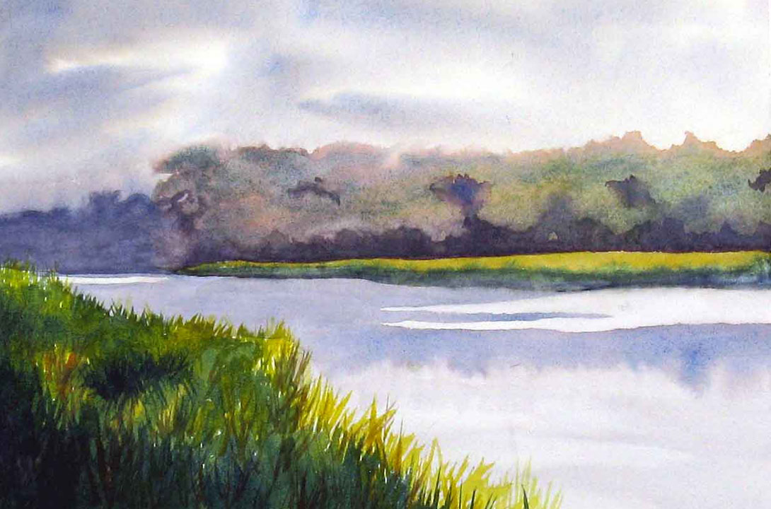 Marsh Landscape With Distant Trees